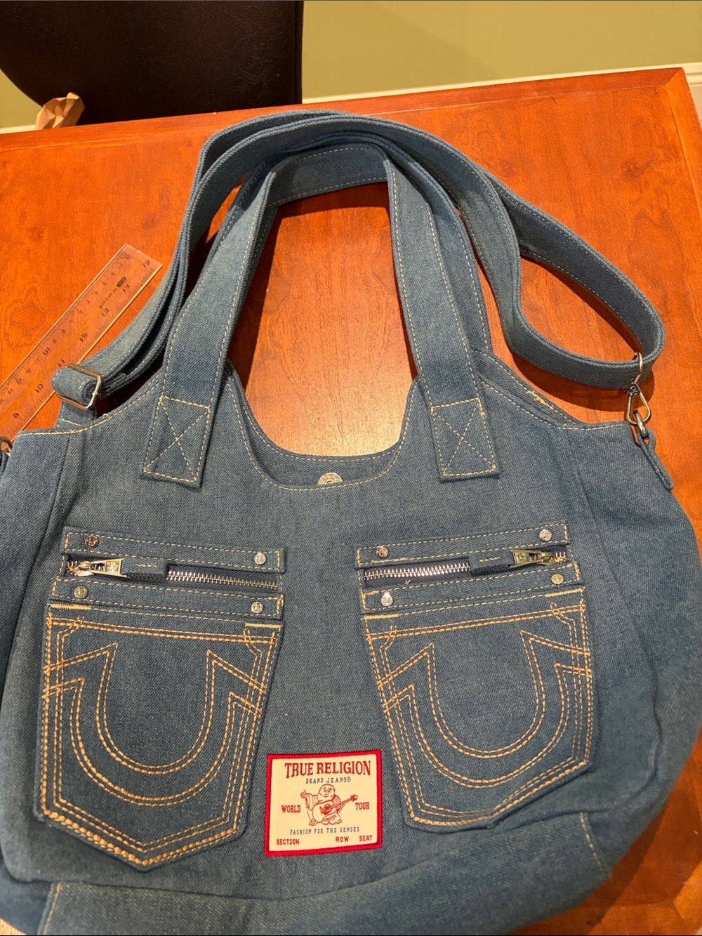 True Religion Denim Tote with embroidered pockets with zips - Picture 13 of 14